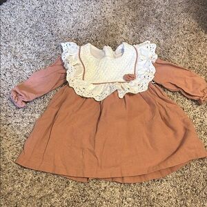 Adorable Long Sleeve Baby Dress in Tan